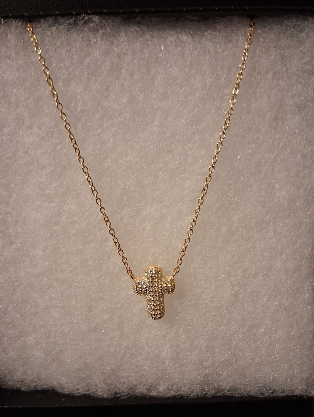 925 SS 14k GP Dominique Puffed Cross CZ Marked Necklace New With Box